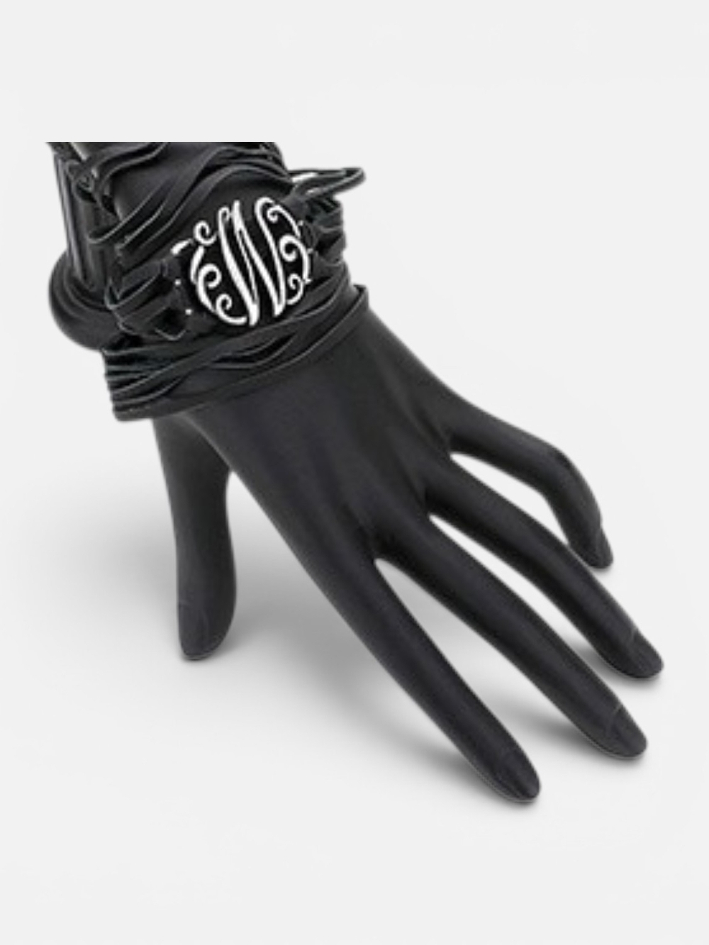 Black Monogram Leather Bracelet